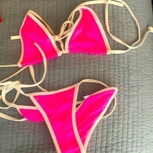 Sexy and bright skimpy neon pink bikini